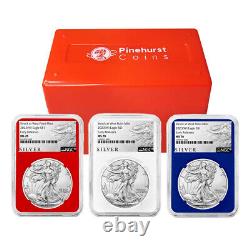 Presale 2023 (W) $1 American Silver Eagle 3pc Set NGC MS70 ER ALS Label Red Wh