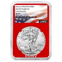 Presale 2023 (W) $1 American Silver Eagle 3pc Set NGC MS70 ER Flag Label Red W