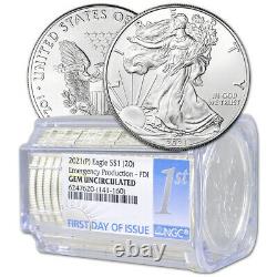 Roll of 20 2021-(P) American Silver Eagle NGC Gem Uncirculated First Day Issue
