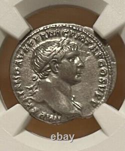 Roman Empire Trajan AD 98-117 AR Denarius NGC XF Ancient Rare Coin