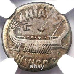 Roman Marc Antony AR Denarius Silver Galley Coin 32 BC Certified NGC Fine