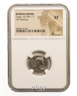 Roman Silver Denarius of Trajan (AD 98-117) NGC XF Graded Coin