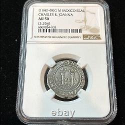 SASA 1542-48 Mo Mexico 1 Reale Charles & Joanna Silver Coin NGC AU 50