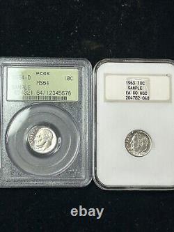 SASA 1963 And 1964-D Roosevelt Dimes Sample Slabs Pcgs Ogh And Ngc Fatty