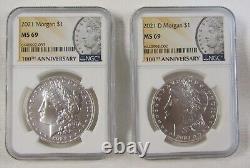 Set Of 6 2021 Morgan & Peace Dollars Ngc Ms69 & Ms70 100th Anniversary Holders