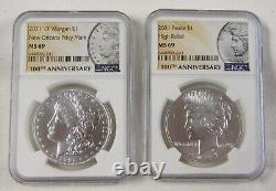 Set Of 6 2021 Morgan & Peace Dollars Ngc Ms69 & Ms70 100th Anniversary Holders