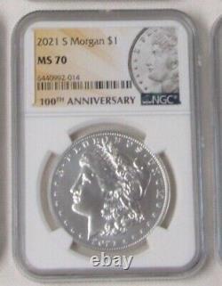 Set Of 6 2021 Morgan & Peace Dollars Ngc Ms69 & Ms70 100th Anniversary Holders