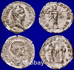 Seven Hills Hoard 2 Coin Set- Geta & Caracalla Silver Denarius NGC Choice XF