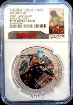 Thor Marvel Avengers 2015 Age Of Ultron Ngc Pf 70 U. C. $2 Colorized Silver Coin