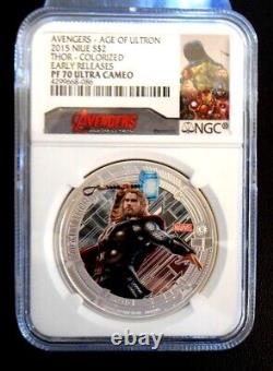 Thor Marvel Avengers 2015 Age Of Ultron Ngc Pf 70 U. C. $2 Colorized Silver Coin