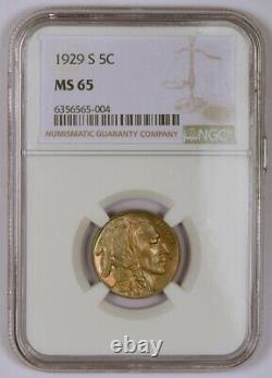 Toned 1929-S Buffalo Nickel Coin from the San Francisco Mint Graded MS65 by NGC