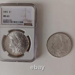 Two Brilliant 1885 Morgan $1 One NGC MS-63 and One Ungraded From Unopened Roll