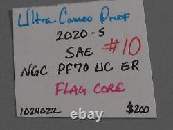 Ultra Cameo Proof 2020-s Silver American Eagle NGC PF70 UC ER Flag Core. #10