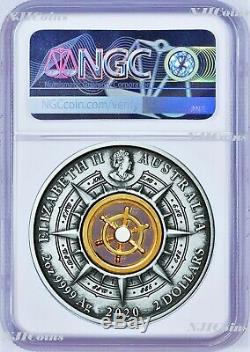 Voyage of Discovery Endeavour 1770-2020 2oz Silver Antiqued Coin NGC MS 70 FR