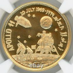 Yemen 1969 APOLLO 11 MOON LANDING NGC-PF69 UC gold, 2 silver coins withbox + COA